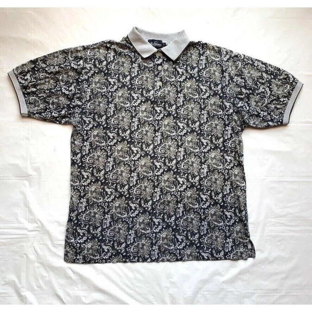 Vintage Jack Nicklaus Polo Shirt Mens L All Over Print Paisley Golf Short Sleeve